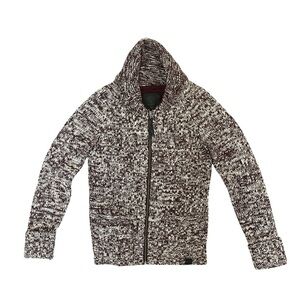 TNA Burgundy Knit Cardigan Wool Sweater Zipper Nordic Marled